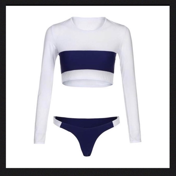 🆕Sexy Long Sleeves Stripe Two Piece Bikinis - Picture 4 of 5